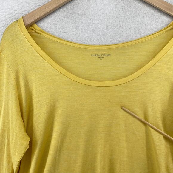 EILEEN FISHER Top M Silk Cotton Jersey Scoop Neck 3/4 Sleeve Basic Yellow - Picture 10 of 12
